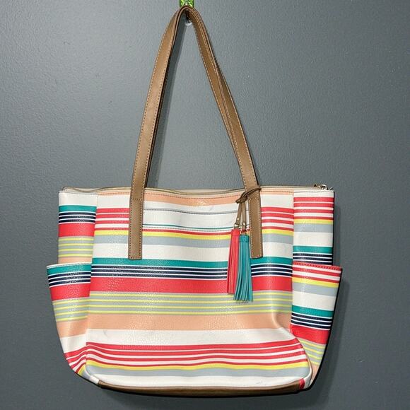 RELIC OH happy day shoulder tote spring summer striped purse minor flaws shown - Picture 1 of 16